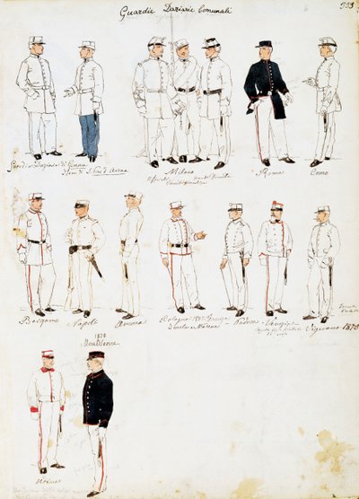 Uniforms of Custom Guards of Kingdom of Italy Between 1873-1878, Plate from Cenni Codex, Collection of Military Sketches in Watercolor by Quinto Cenni