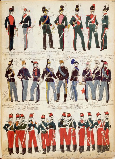 Various Italian Uniforms in Common Use Around 1860 by Quinto Cenni