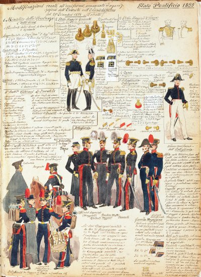 Various Uniforms of the Papal States from 1835. Color Plate by Cenni Quinto by Quinto Cenni