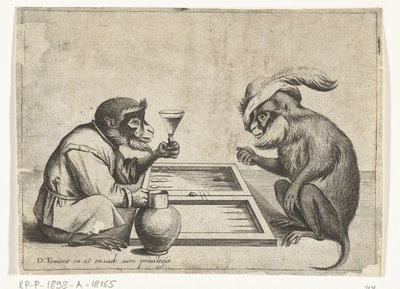 Two Monkeys Playing Backgammon by Quirin Boel