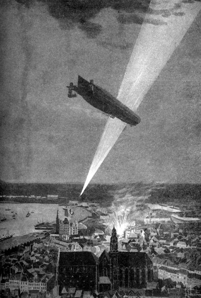 Zeppelin Bombardment of Antwerp, First World War, 24 August 1914 by R.G. Mathews