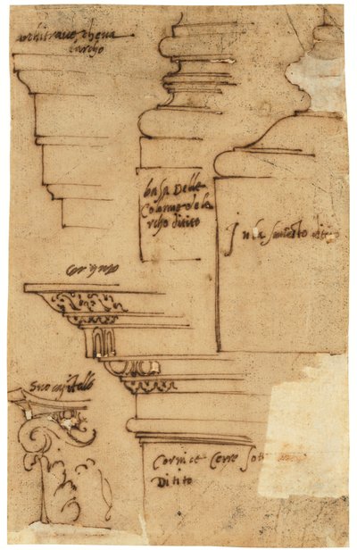 Sketches of various elements of the Arch of Titus, Rome by Raffaello da Montelupo