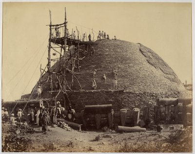 Sanchi stupa from the south-west during repairs by Raja Deen Dayal