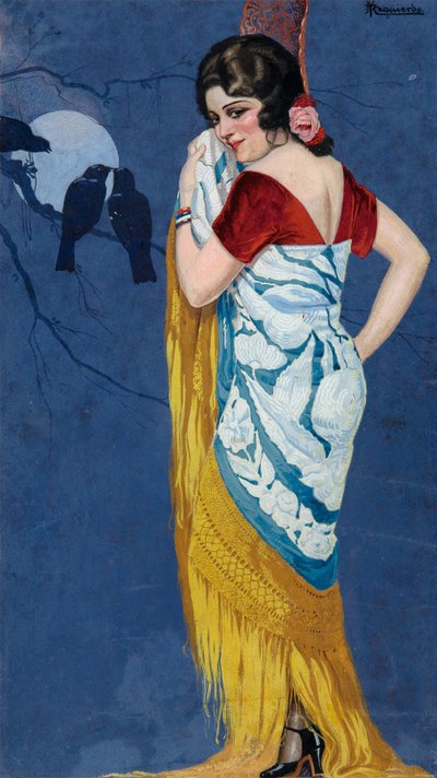 Young Woman Smiling in the Moonlight by Ramón José Izquierdo y Garrido