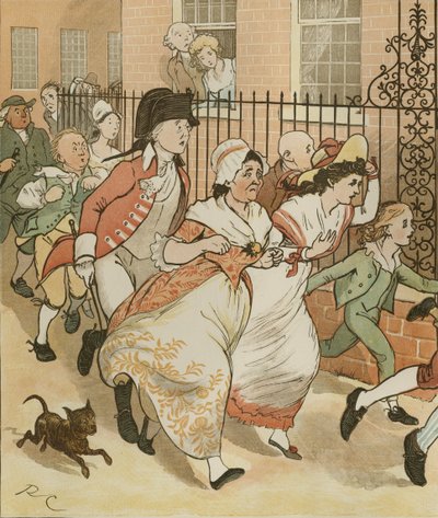 An Elegy on the Death of a Mad Dog by Oliver Goldsmith. Neighbours Rushing to Help the Good Man of Islington. Illustration by Randolph Caldecott by Randolph Caldecott