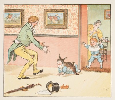 Baby Bunting wrapped in the Rabbit Skin, from The Hey Diddle Diddle Picture Book, pub.1882 by Randolph Caldecott