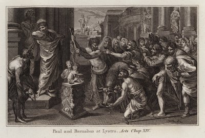 Paul and Barnabas at Lystra, Acts, Chap XIV (engraving) by after Raphael