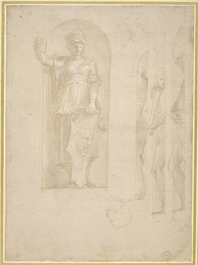 Studies for a Figure of Minerva and Other Statues by Raphael