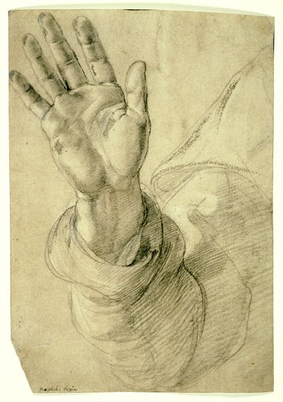 Upraised Right Hand, with Palm Facing Outward: Study for Saint Peter by Raphael
