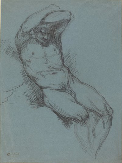 A Seated Male Nude with His Hands Crossed over His Head by Raphael Lamar West
