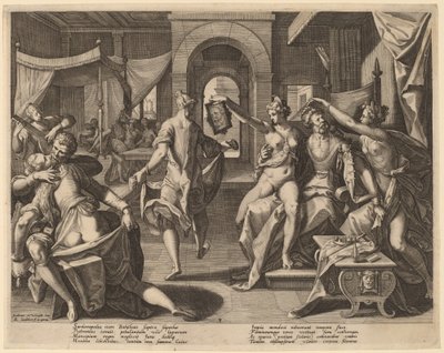 Sardanapalus among the Concubines by Raphael Sadeler I after Joos van Winghe