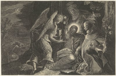 Christ Comforted by an Angel in Gethsemane, with Saint Dominic and Saint Catherine of Siena by Raphaël Sadeler (II)
