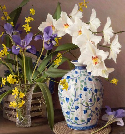 Orchid with a Japanese vase by Raymond Booth