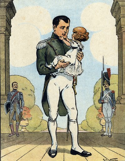 Portrait of Emperor Napoleon I with His Son the Aiglon (King of Rome Napoleon II, Duke of Reichstadt) by Raymond de la Neziere