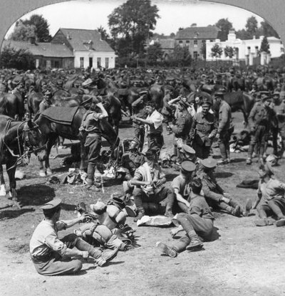 British Cavalry Troops Resting in a French Village, World War I by Realistic Travels Publishers