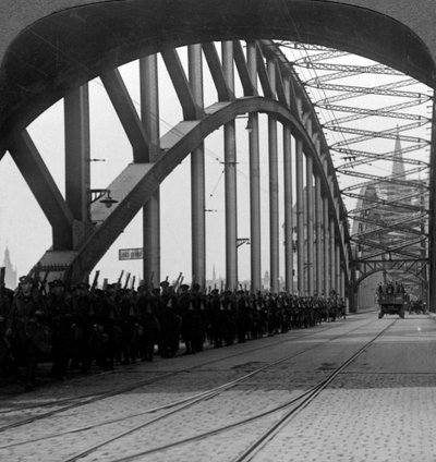 British Troops Crossing the Bridge Over the Rhine, Cologne, Germany by Realistic Travels Publishers