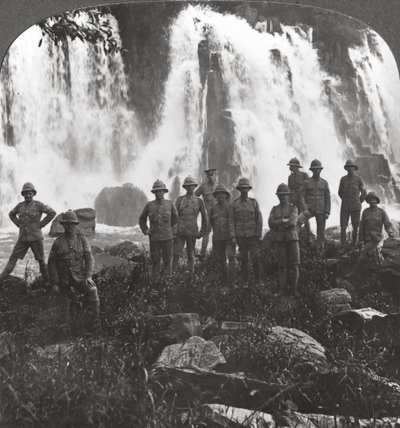 British Troops Refreshing Themselves at a Waterfall, Africa, World War I, c1914-c1918 by Realistic Travels Publishers
