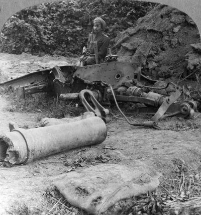 Shattered remains of a luckless howitzer blown up by a direct German hit, World War I, c1914-c1918 by Realistic Travels Publishers