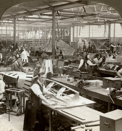 Sheet Metal Workers at an Aeroplane Factory, World War I by Realistic Travels Publishers