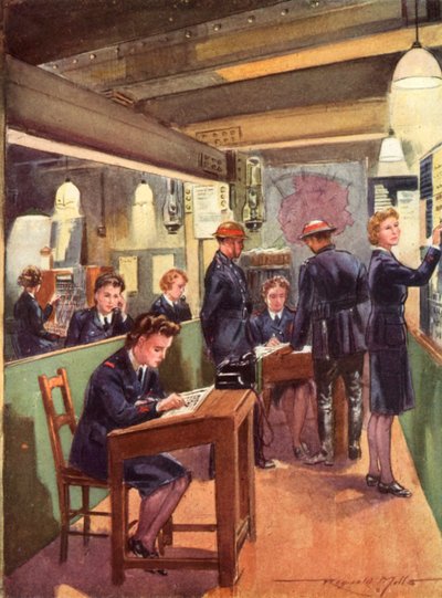 Control room of the wartime British National Fire Service, World War II by Reginald Mills