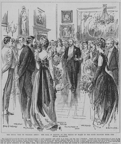 Dancing the Royal Quadrille at the ball for the Prince of Wales at Welbeck Abbey, Nottinghamshire by Reginald Thomas Cleaver