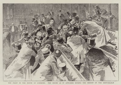 The Fight in the House of Commons, the House as it appeared during the Height of the Disturbance by Reginald Thomas Cleaver