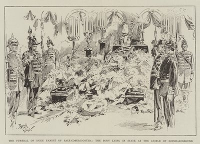 The Funeral of Duke Ernest of Saxe-Coburg-Gotha, the Body Lying in State at the Castle of Reinhardsbrunn by Reginald Thomas Cleaver