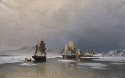 Sailing Ships on Frozen Fjord by Reinholdt Boll