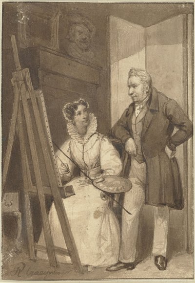 Portrait of Wilhelmina Frederica Sophia of Prussia, Princess of Orange-Nassau, with Her Husband King William I by Reinier Craeyvanger