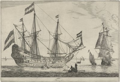 Large Sailing Ship and a Rowboat by Reinier Nooms