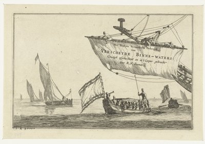 State Barge and Sailing Ships on Calm Water, The Use and Delightful Application of Various Inland Waters; Artfully Depicted and Engraved by R.N. Zeeman (series title on object), Inland Waters (series title) by Reinier Nooms