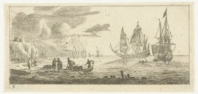 Seaport with Two Large Sailing Ships by Reinier Nooms