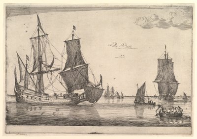 Large Sailing Vessel and Rowing Boat, 17th century by Reinier Zeeman