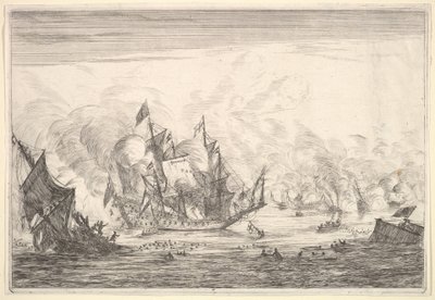 Naval Battle with an English Ship Foundering on the Left, from Naval Battles by Reinier Zeeman