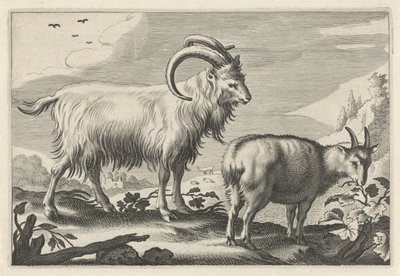 Hilly Landscape with Two Goats (Various Quadruped Animals) by Reinier van Persijn