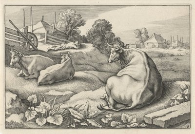 Meadow with Three Lying Cows (Diversa Animalia Quadrupedia) by Reinier van Persijn
