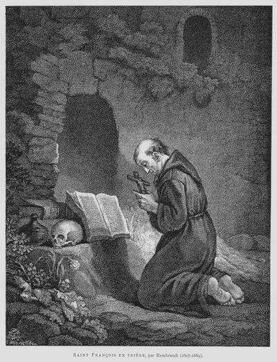 St Francis of Assisi Praying by Rembrandt Harmensz. van Rijn (after)