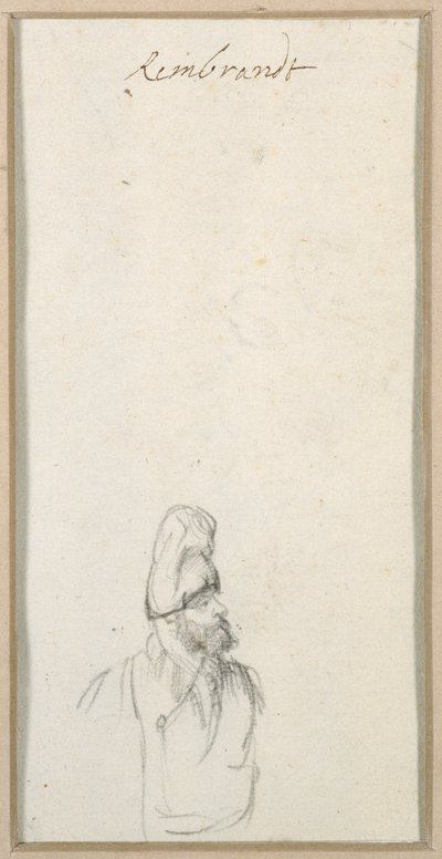 Bearded man in profile, in a high cap, c.1640 by Rembrandt Harmensz. van Rijn