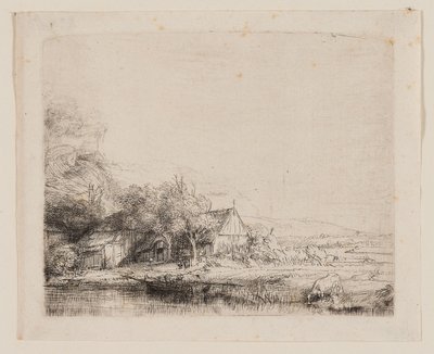 Landscape with a Cow Drinking by Rembrandt Harmensz. van Rijn