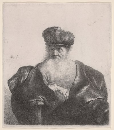 Old Man with Flowing Beard, Fur Cap and Velvet Cloak (etching) by Rembrandt van Rijn