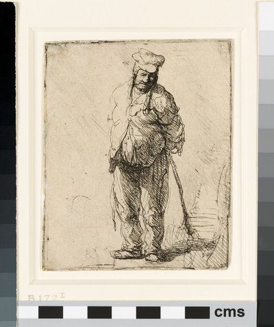 Ragged Peasant with his Hands behind Him, holding a Stick by Rembrandt van Rijn