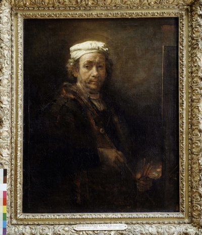 Rembrandt aged in front of an easel (1660) by Rembrandt van Rijn