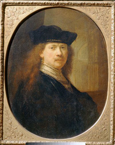 Rembrandt with a Cap on Architectural Background by Rembrandt Harmensz. van Rijn