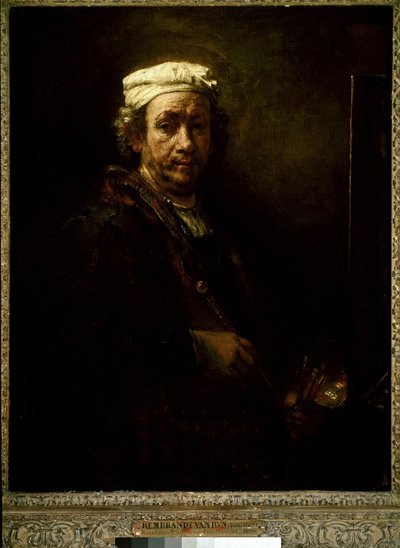Self-portrait at the easel by Rembrandt van Rijn