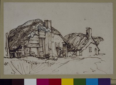 Two thatched cottages with figures at the window by Rembrandt Harmensz. van Rijn