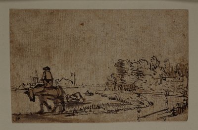 View on the Amstel, with a horse towing a barge by Rembrandt Harmensz. van Rijn