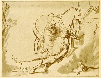 The Good Samaritan Examining the Wounded by Rembrandt van Rijn