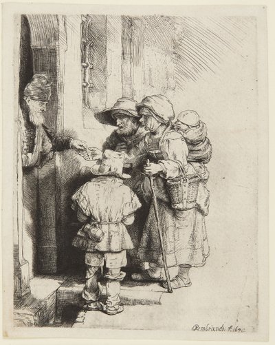 A Blind Hurdy-Gurdy Player and Family Receiving Alms by Rembrandt van Rijn