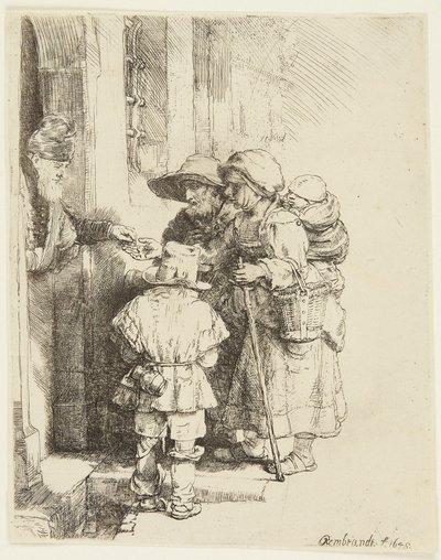 A Blind Hurdy-Gurdy Player and Family Receiving Alms by Rembrandt van Rijn
