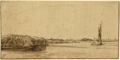 A Sailing Boat on a Wide Expanse of Water, c.1650 by Rembrandt van Rijn